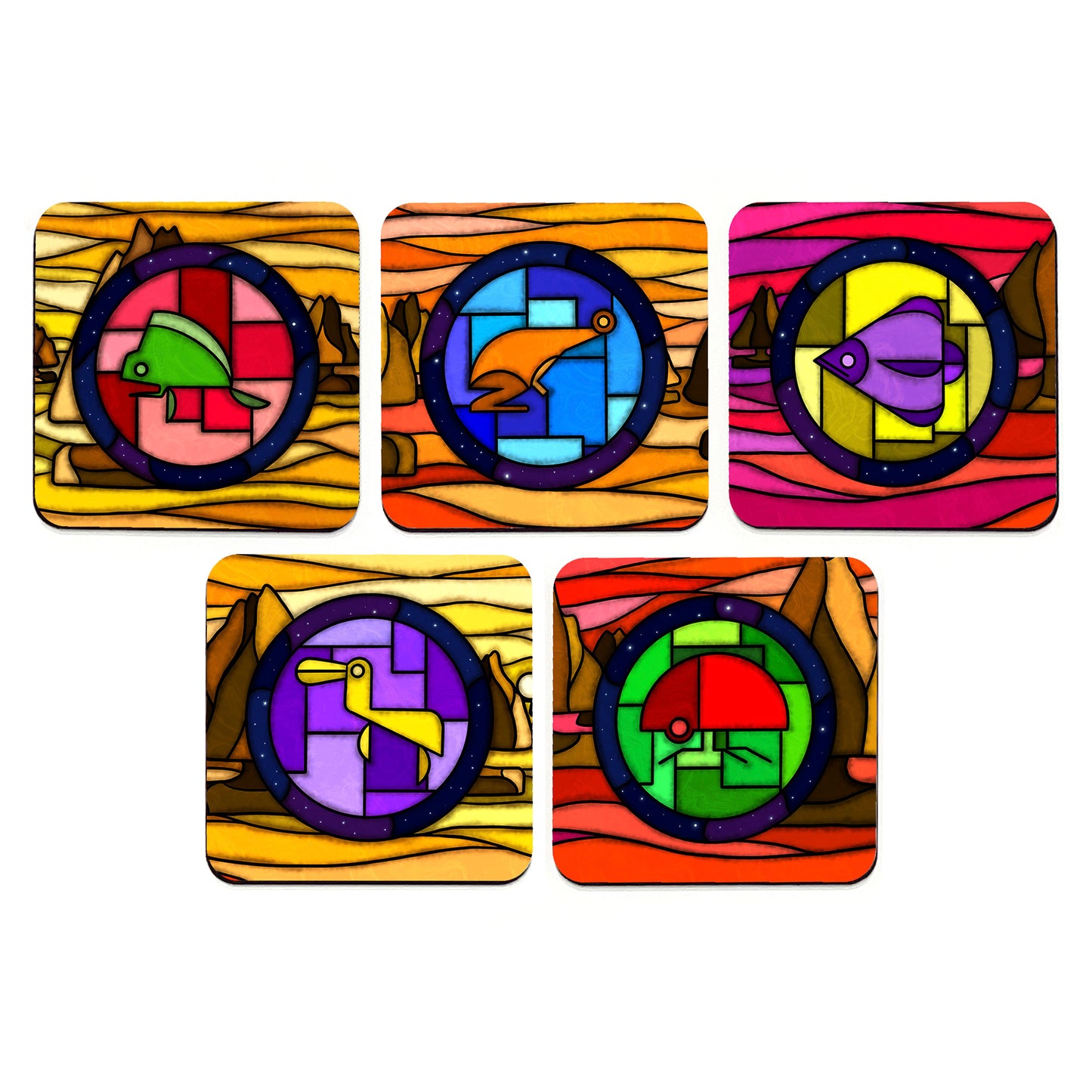 Animal Sigils Stained Glass Coaster Set