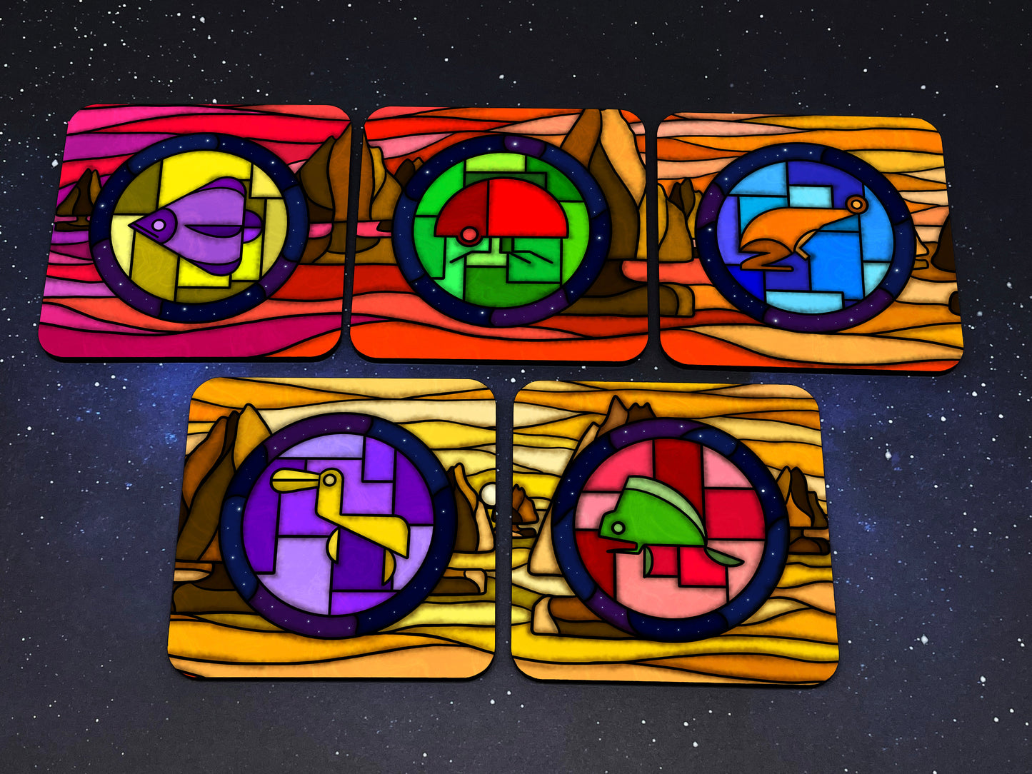 Animal Sigils Stained Glass Coaster Set